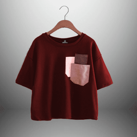Simple yet Stylish Maroon T-shirt with Patchwork-RCT128